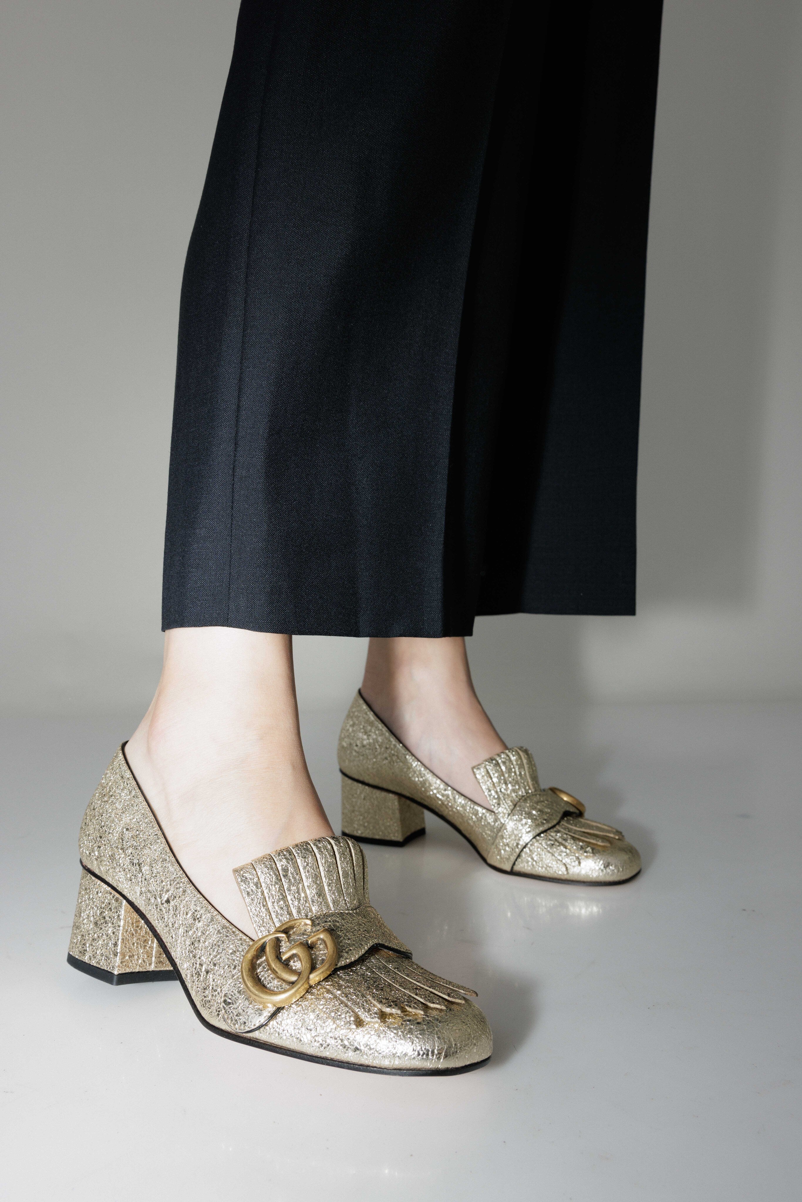 Gucci golden medium heel moccasin