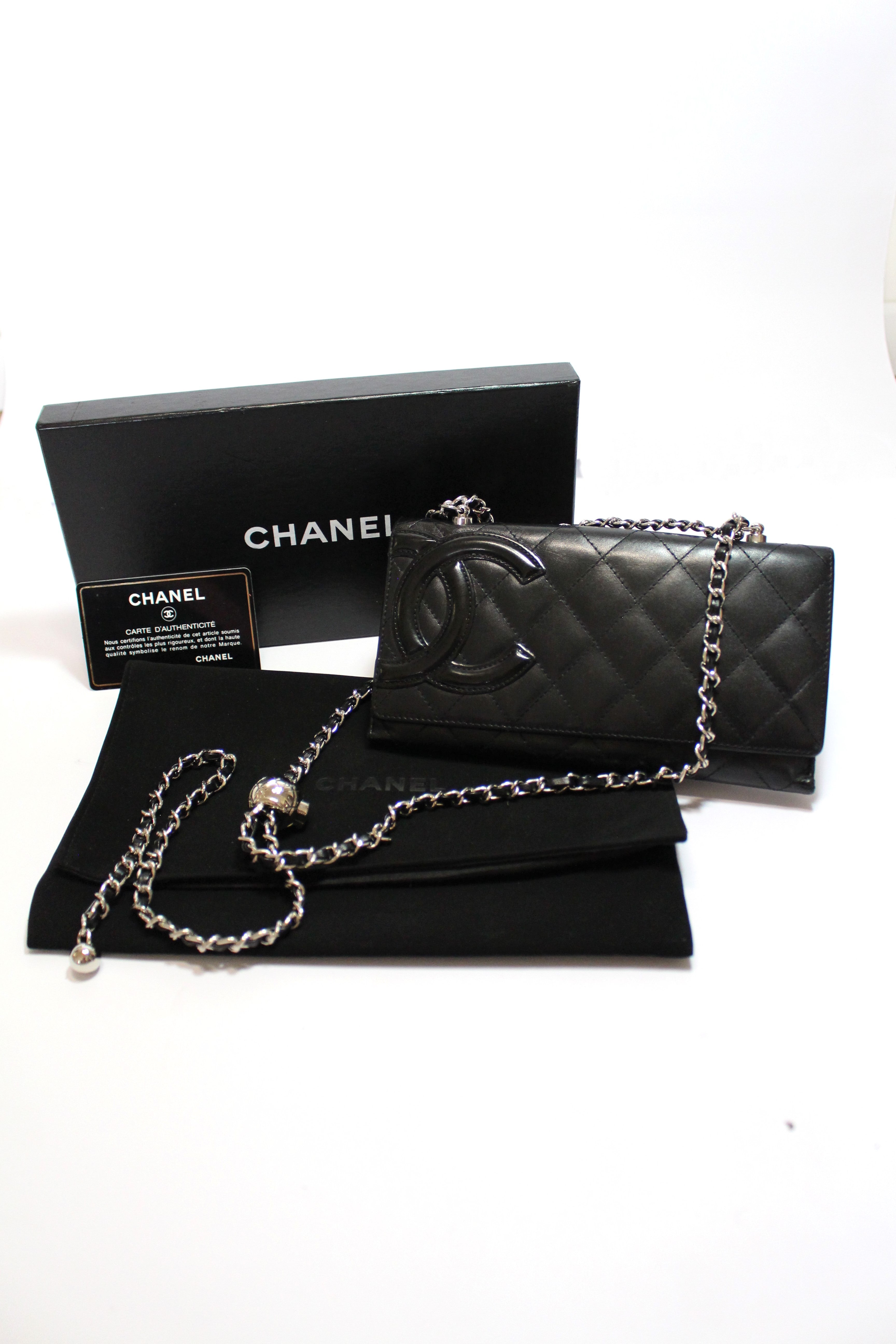 Calfskin Quilted Cambon Wallet On Chain Black