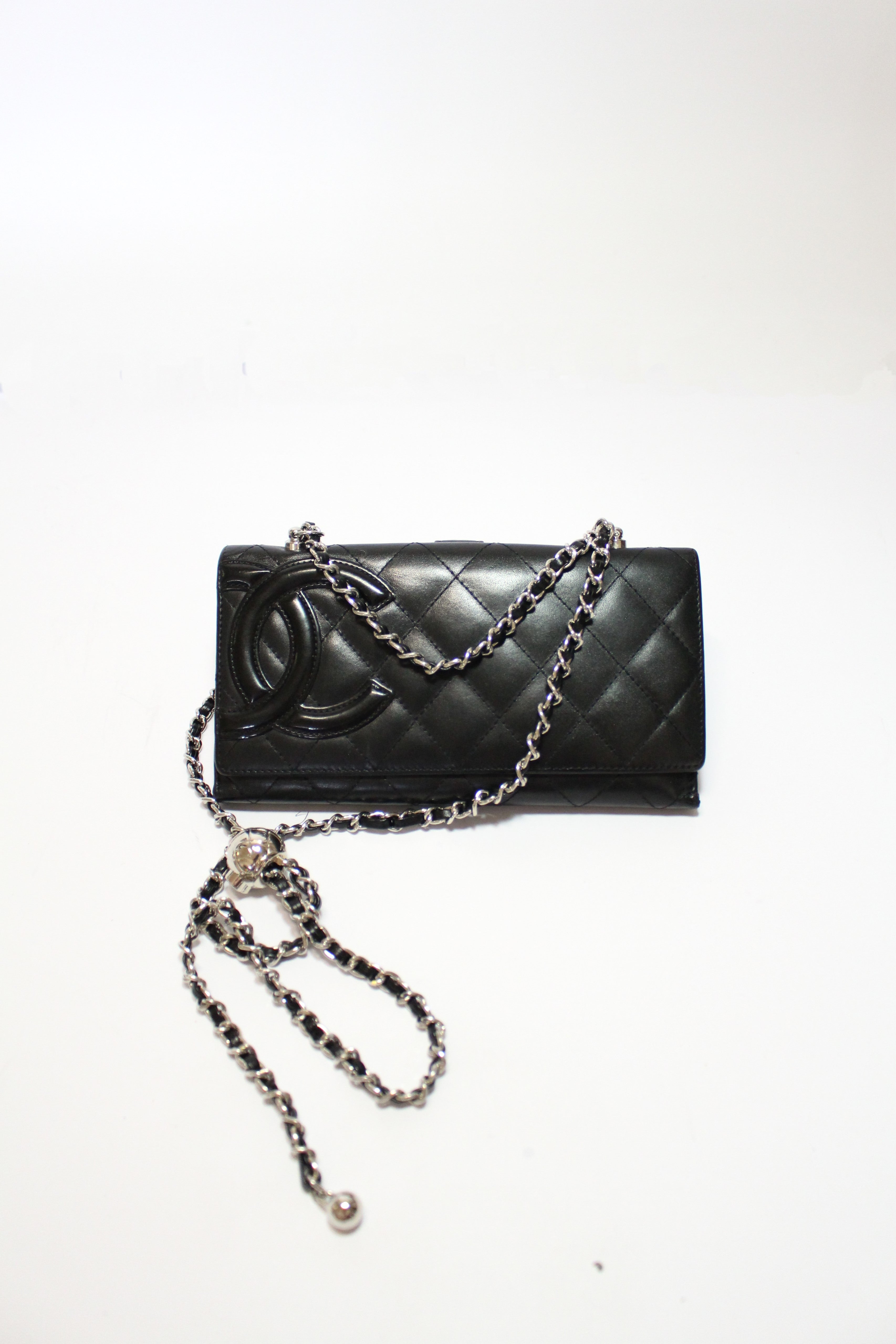 Calfskin Quilted Cambon Wallet On Chain Black