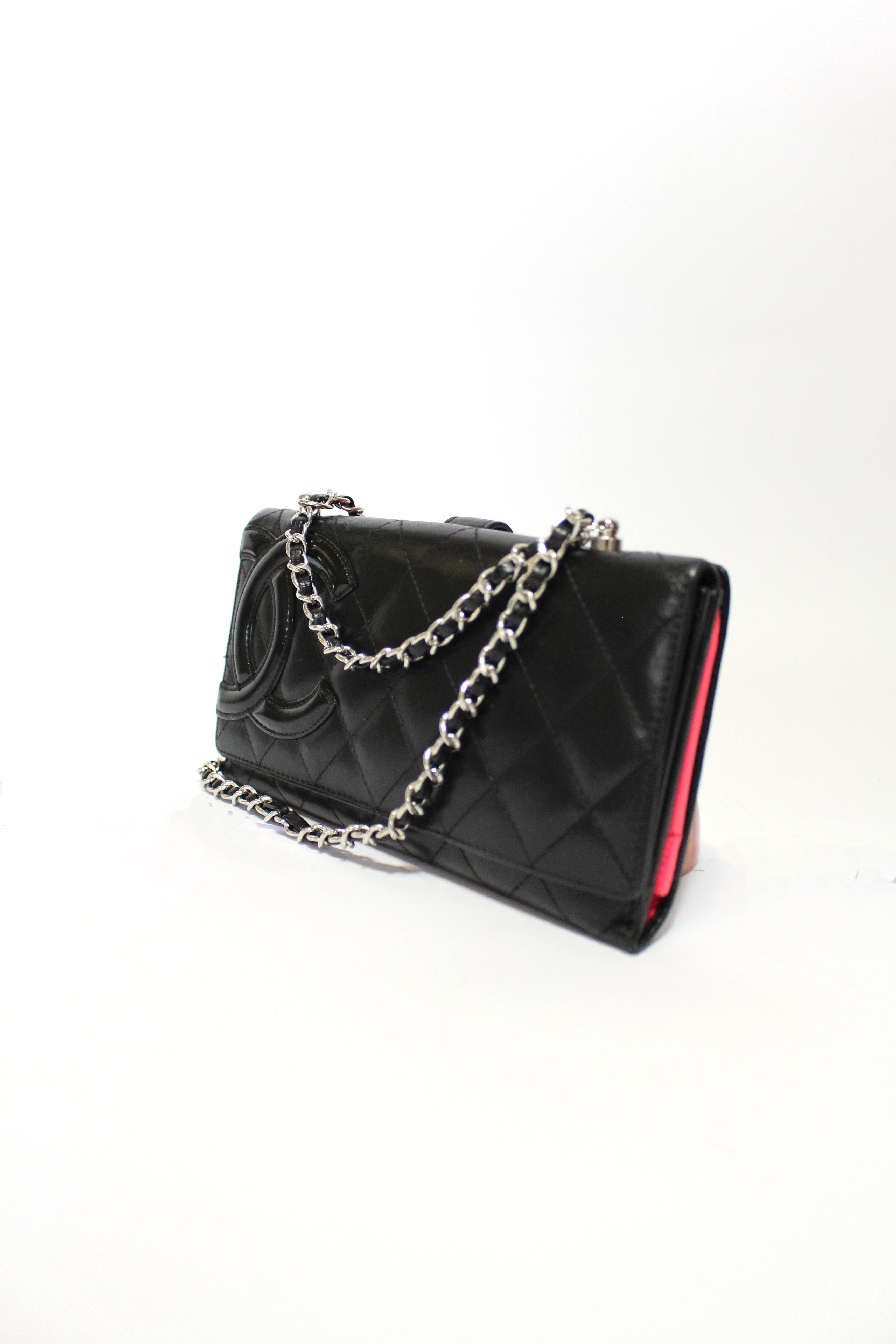 Calfskin Quilted Cambon Wallet On Chain Black