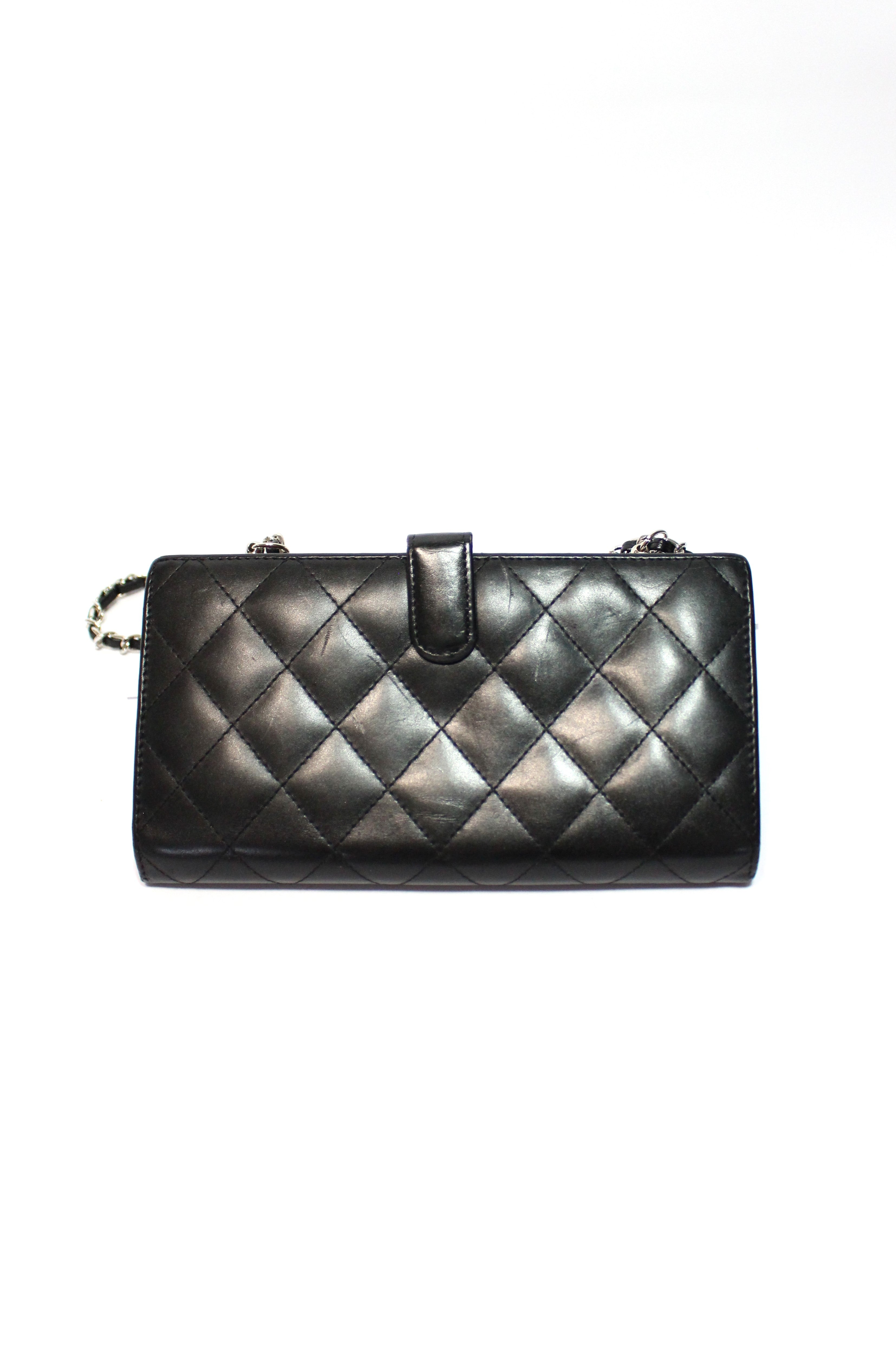 Calfskin Quilted Cambon Wallet On Chain Black