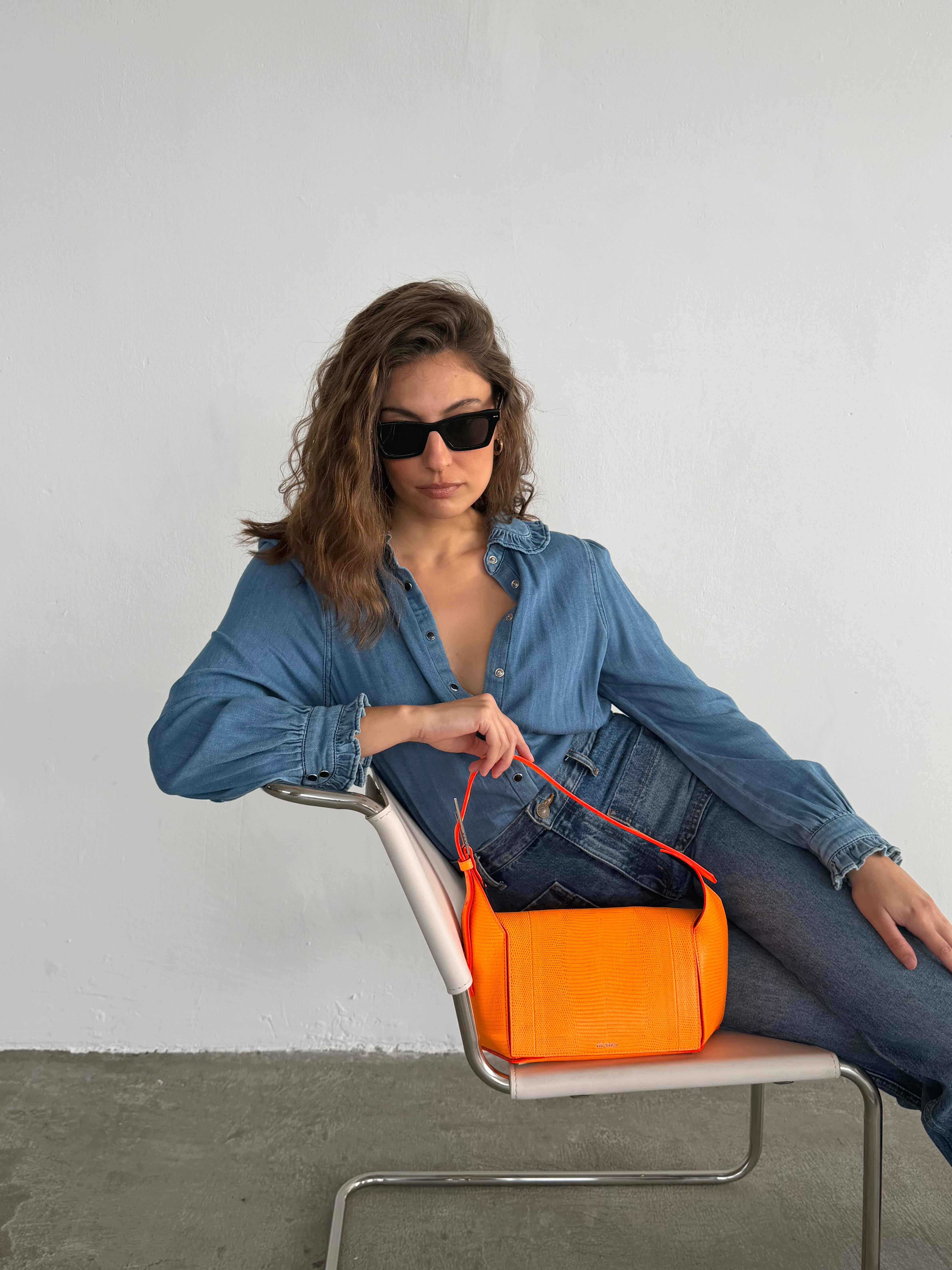 Small lizard-effect leather shoulder bag