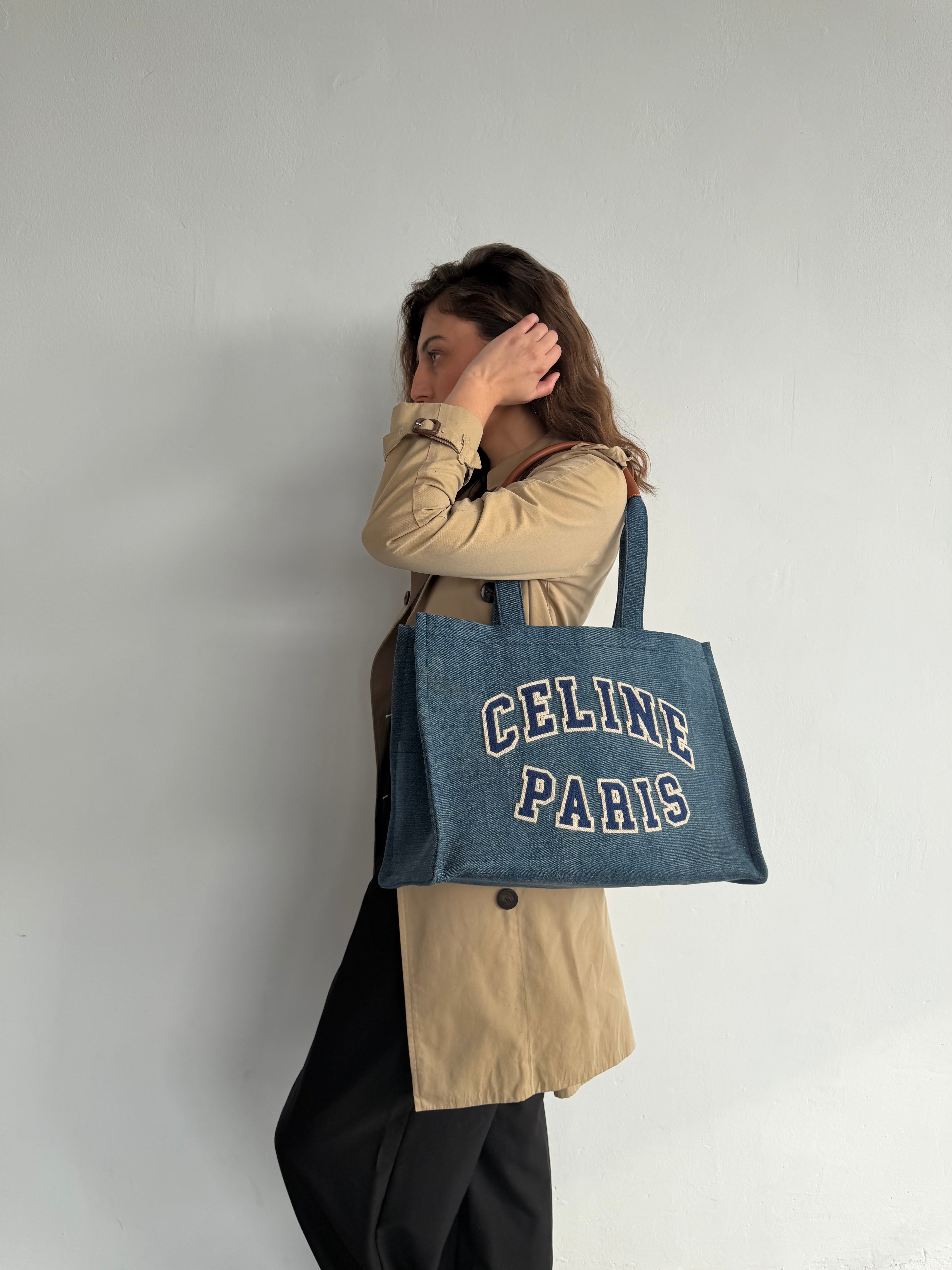 Cabas Denim Celine Paris Tote Bag
