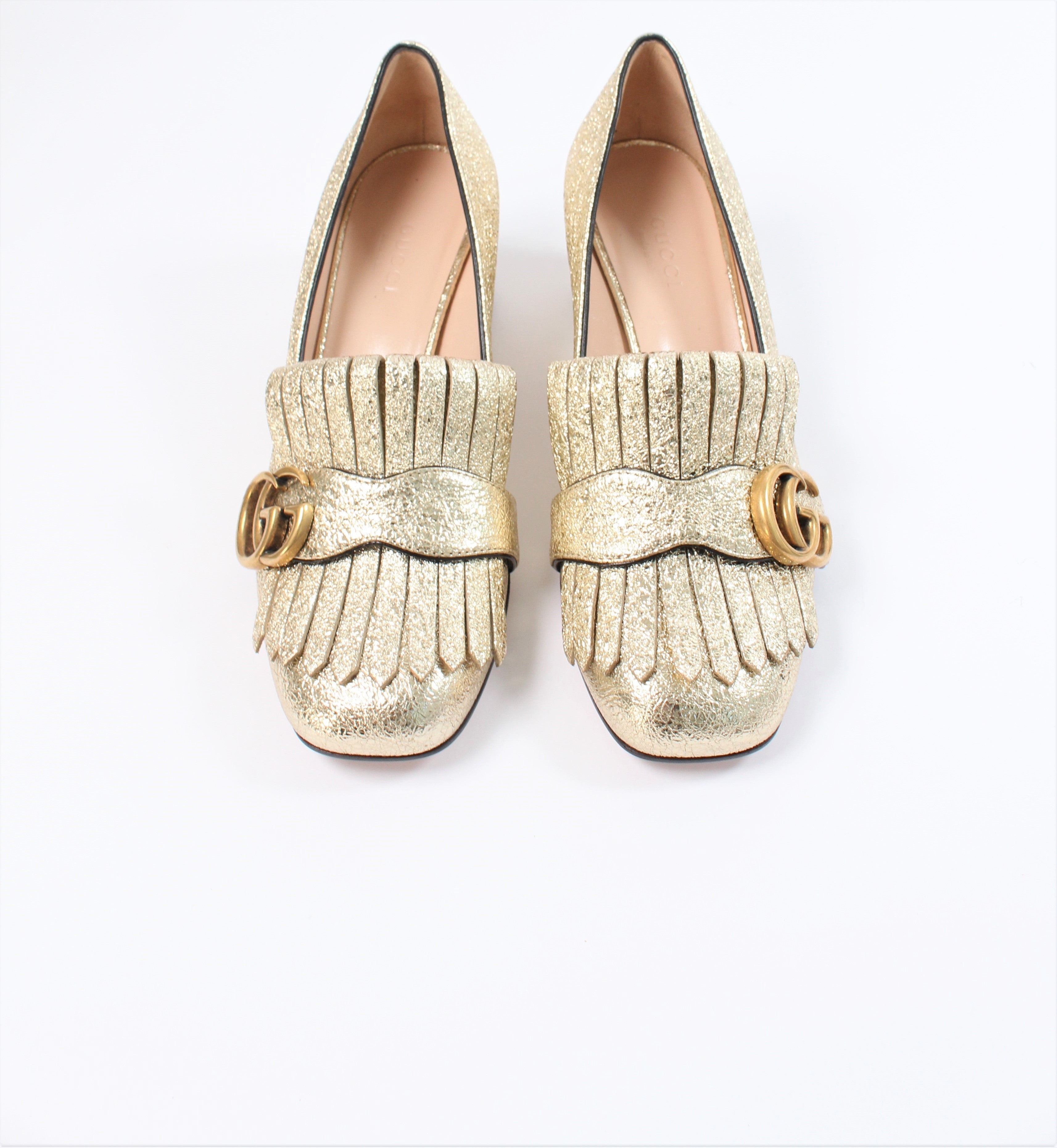 Gucci golden medium heel moccasin