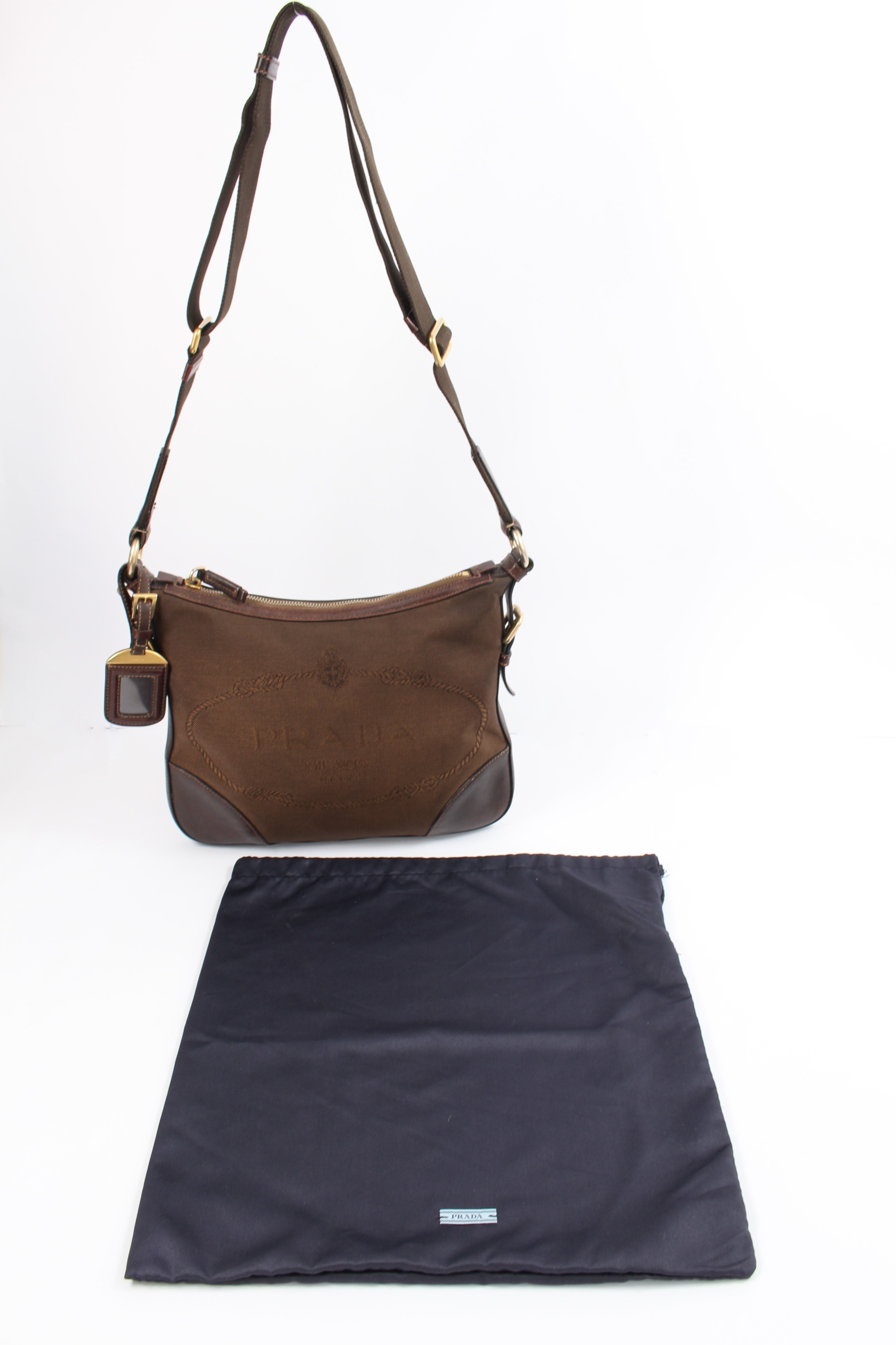 Brown Canvas Canapa Logo Crossbody Bag