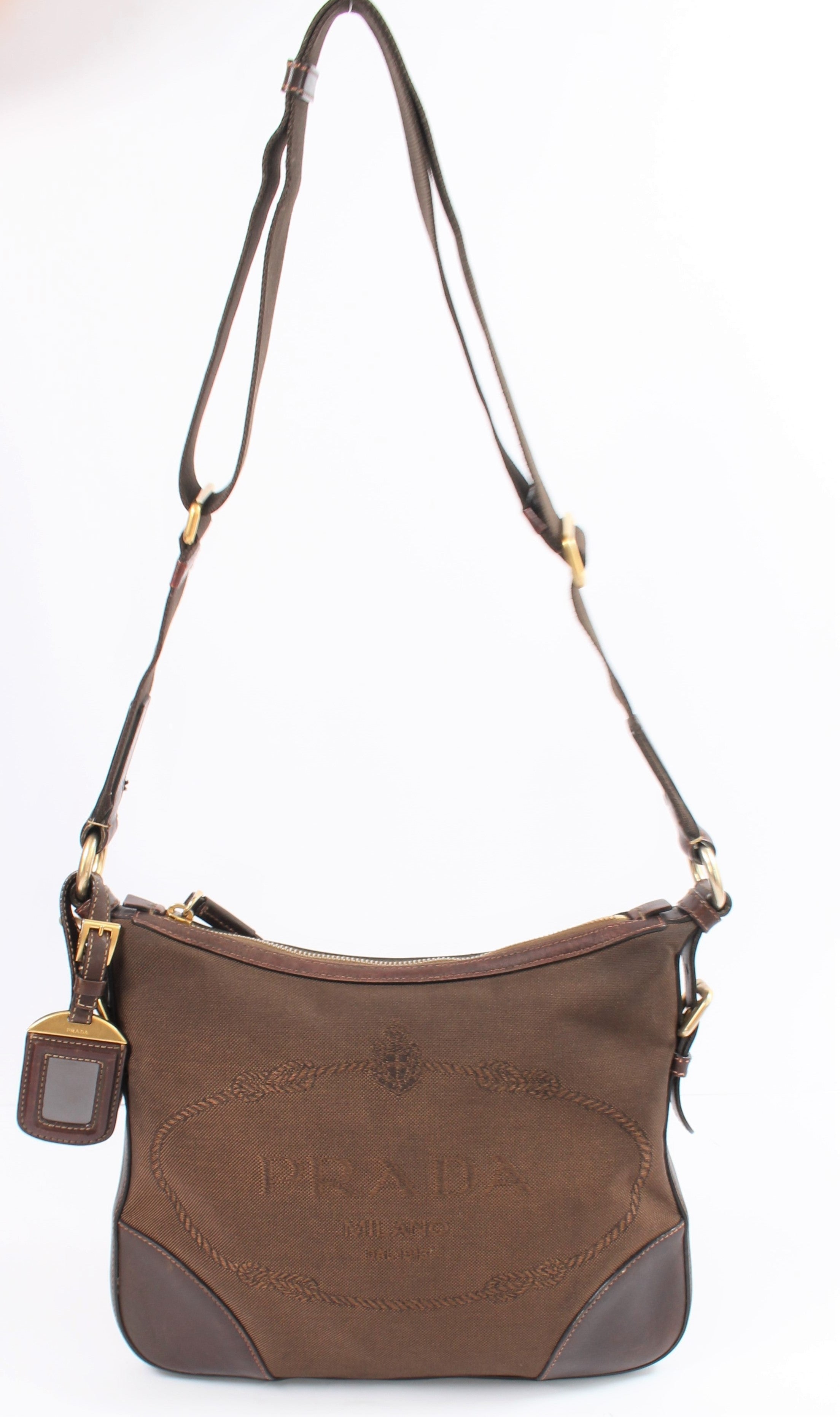 Brown Canvas Canapa Logo Crossbody Bag