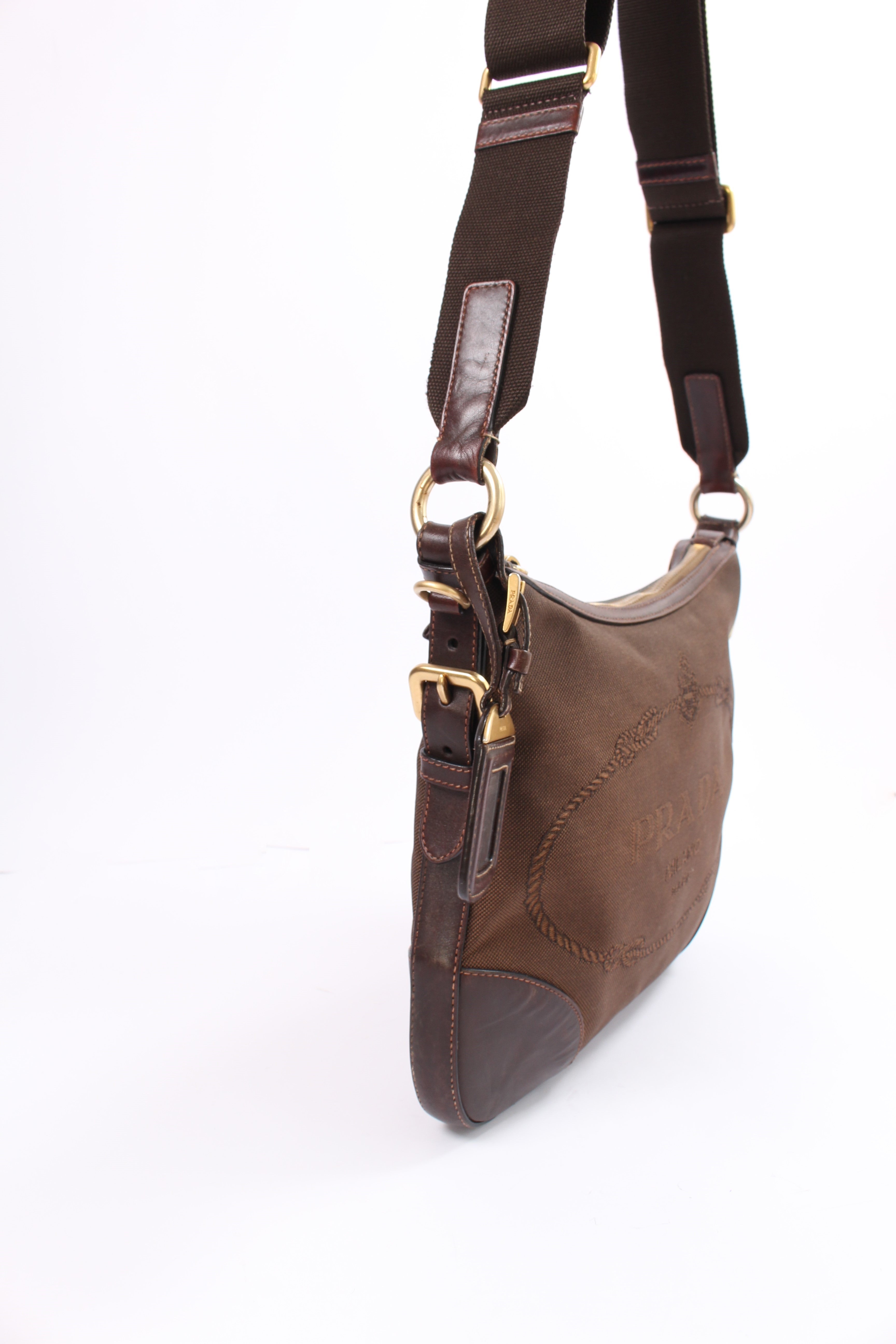 Brown Canvas Canapa Logo Crossbody Bag