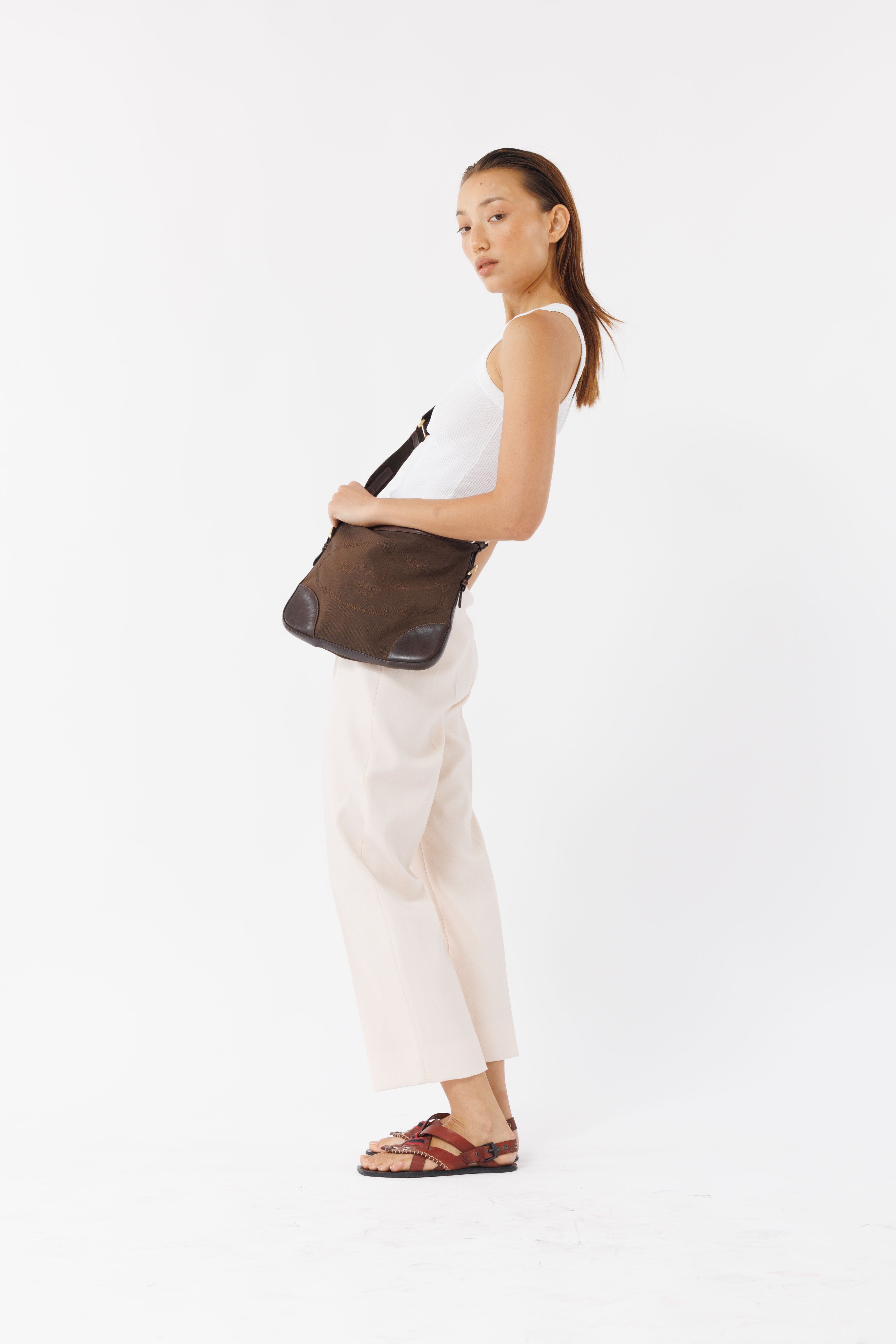 Brown Canvas Canapa Logo Crossbody Bag